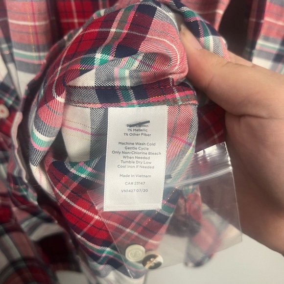 New Talbots Festive Party Plaid Button Front Blouse, metallic Ladies Size 2x - Picture 3 of 5